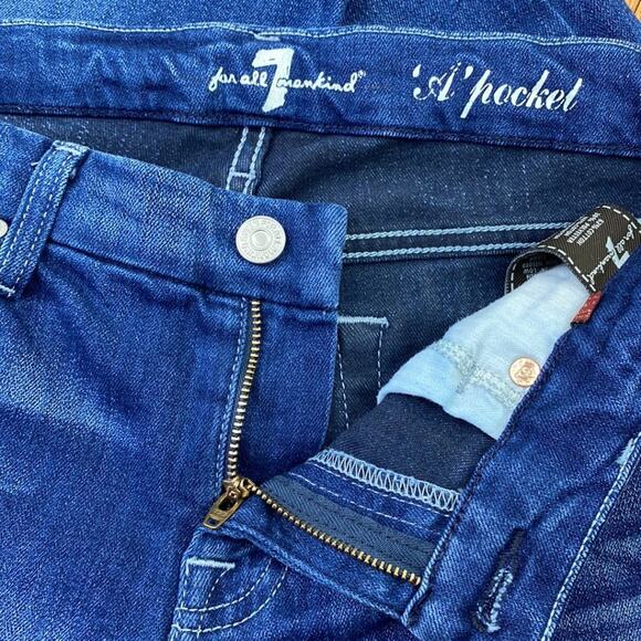 7 For All Mankind 'A' Pocket Dark Wash Low Rise Whiskered Boot Cut Jeans Size 27 - Picture 6 of 9